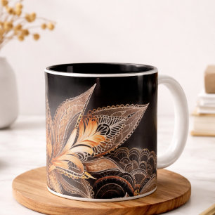 2 Couleurs Tasse à café en marbre à plumes noires et dorées d