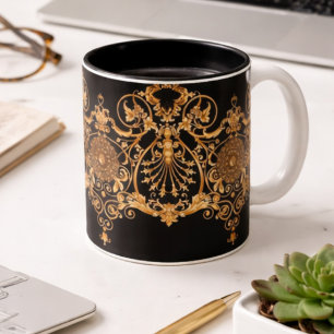 2 Couleurs Tasse à café en marbre noir et or de luxe   Élégan