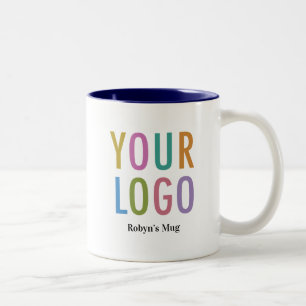 2 Couleurs Tasse à café intérieure bleu marine avec nom du lo