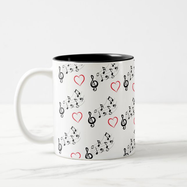 2 Couleurs Tasse à café Notes de Musique et Cœurs (Gauche)
