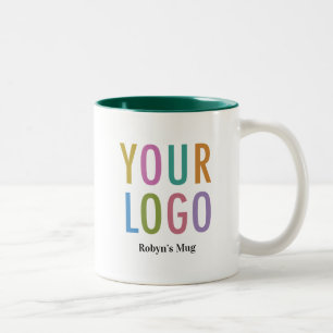 2 Couleurs Tasse à café verte intérieure avec nom logo de l'e