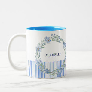 2 Couleurs Tasse à couronne florale personnalisée avec rayure