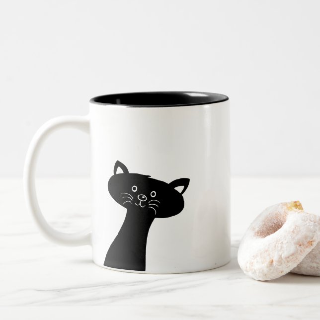 2 Couleurs Tasse à deux tons mignonne de chat noir (Avec donut)