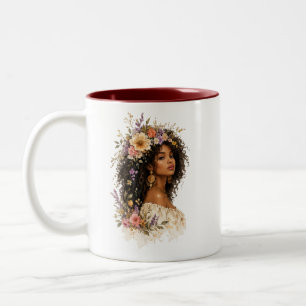 2 Couleurs Tasse à eau-forte Reine aux Cheveux Bouclés Floral