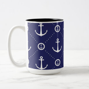 2 Couleurs Tasse à motif d'ancre bleu et blanc nautical