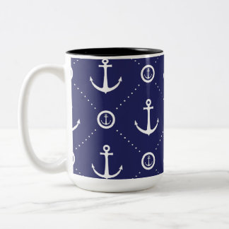 2 Couleurs Tasse à motif d'ancre bleu et blanc nautical