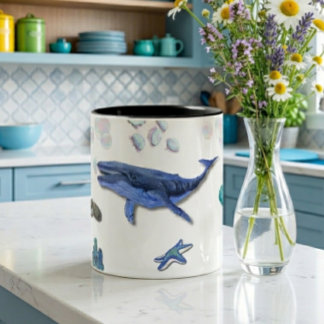 2 Couleurs Tasse à motif d'animaux marins aquarelle Vie Océan