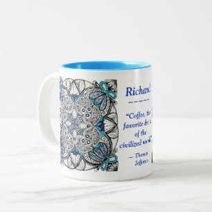2 Couleurs Tasse Abstrait Doodle avec citation de Blue et Jef
