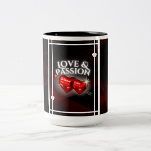 2 Couleurs Tasse Amour & Passion - Cœurs rouges lumineux sur 