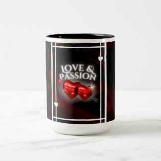 2 Couleurs Tasse Amour & Passion - Cœurs rouges lumineux sur 
