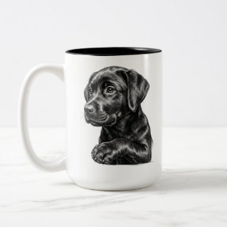 2 Couleurs Tasse avec croquis de chiot Black Lab | Cadeau att