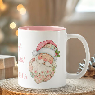 2 Couleurs Tasse avec nom de Père Noël moderne rose