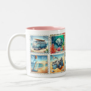 2 Couleurs Tasse avec timbre d'été vintage – Esthétique de vo
