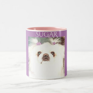 2 Couleurs Tasse café Pekingese en violet et rose.