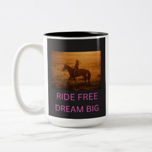 2 Couleurs Tasse Cavalier de Cheval Coucher de Soleil Rêve Gr