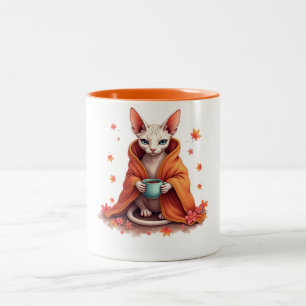 2 Couleurs Tasse Chaton Sphynx Cozy - Automne Mantel & Café