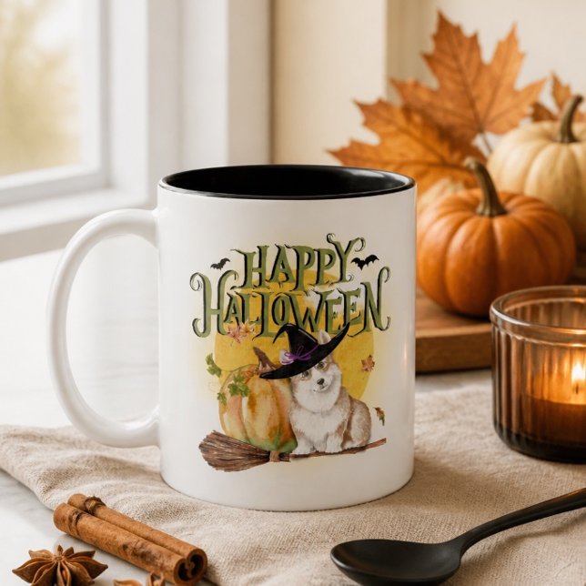 2 Couleurs Tasse Corgi Halloween (Créateur téléchargé)