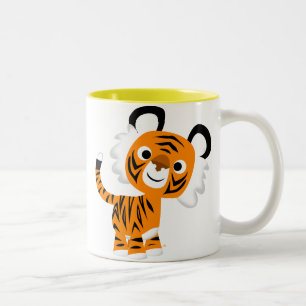 2 Couleurs Tasse curieuse mignonne de tigre de bande dessiné