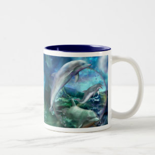 2 Couleurs Tasse d'art de trois dauphins
