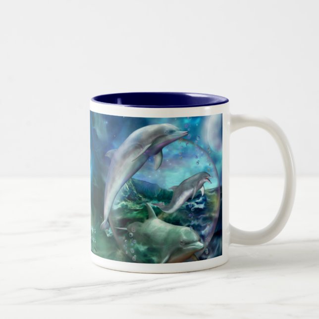 2 Couleurs Tasse d'art de trois dauphins (Droit)