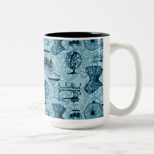 2 Couleurs Tasse de café bleue de motif de Steampunk