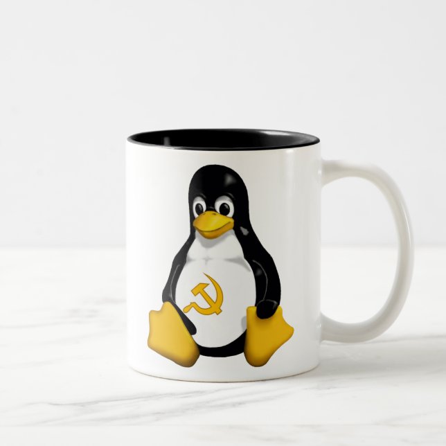 2 Couleurs Tasse de café communiste de pingouin (Linux) (Droit)