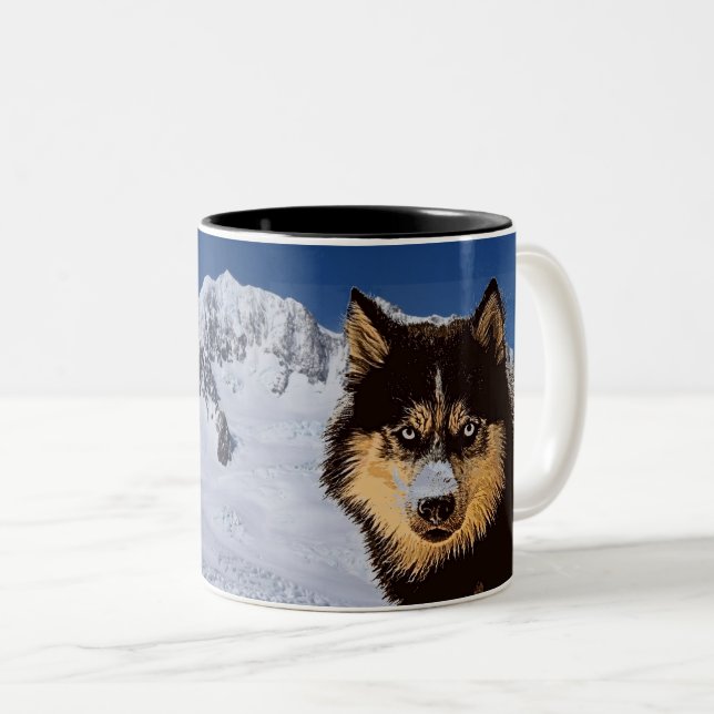 2 Couleurs Tasse de café de chien de traîneau sibérien (Devant droit)
