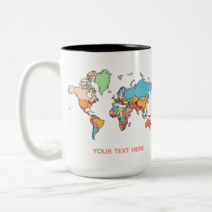 2 Couleurs Tasse de café de voyage de carte du monde colorée
