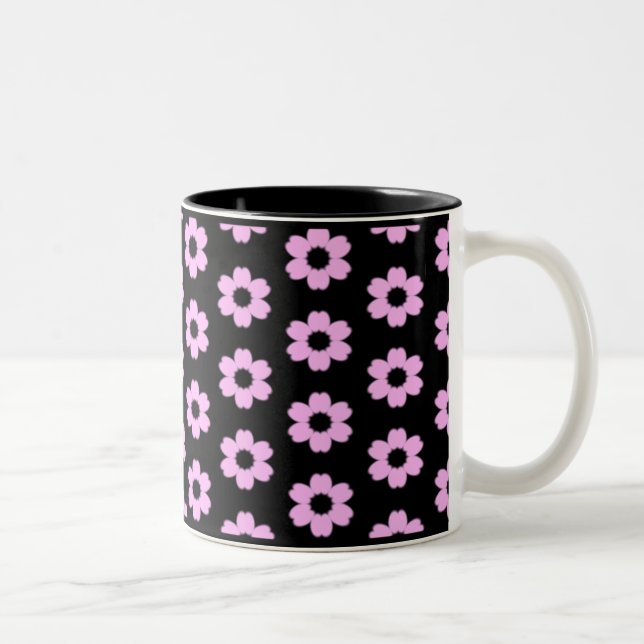 2 Couleurs Tasse de café florale de noir et de rose (Droit)
