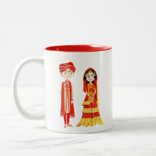 2 Couleurs Tasse de café indienne de jeune mariée et de mar