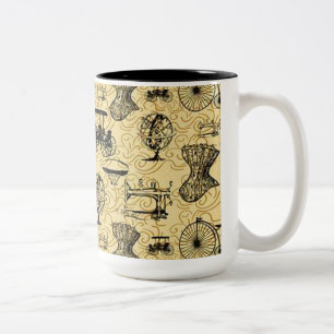 2 Couleurs Tasse de café jaune de motif de Steampunk