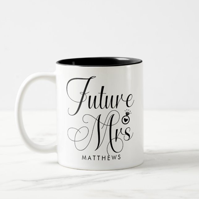 2 Couleurs Tasse de café personnalisée Future Mrs Calligraphy (Gauche)