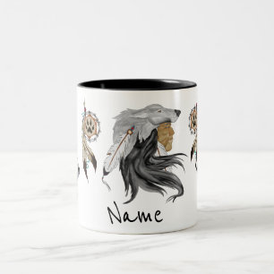2 Couleurs Tasse de café tribale d'esprit de loup de Natif