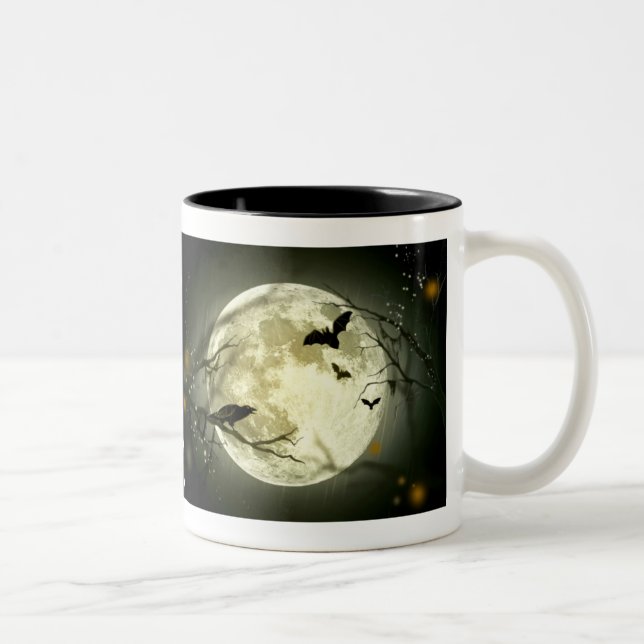 2 Couleurs Tasse de Halloween - Pleine lune, battes et Raven (Droit)