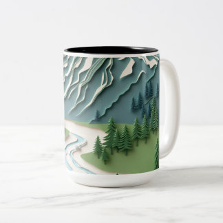 2 Couleurs Tasse de montagne de style découpage en papier