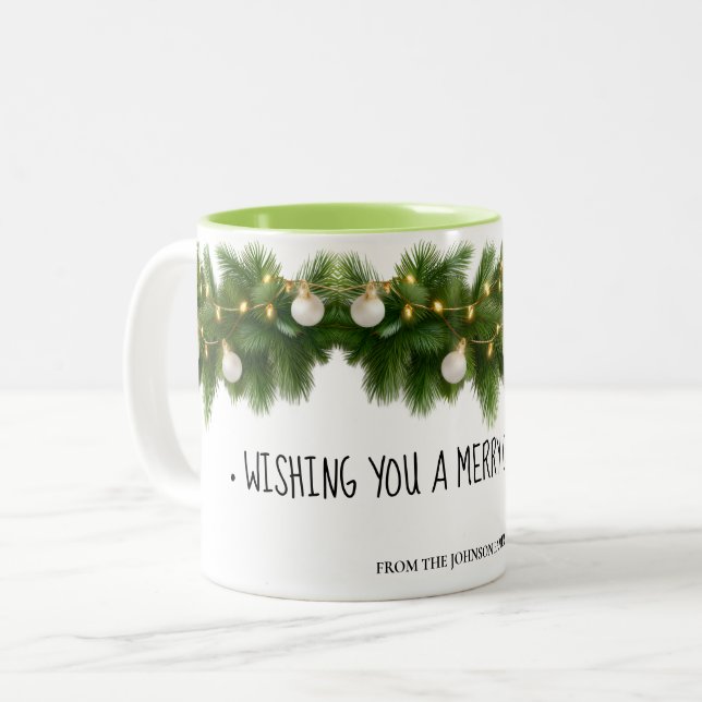 2 Couleurs Tasse de Noël à la guirlande de pin élégante (Devant gauche)