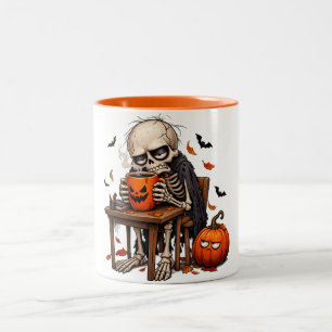 2 Couleurs Tasse de Squelette Buvant une Citrouille Halloween