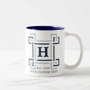 2 Couleurs Tasse élégante Navy à clé grecque monogramme