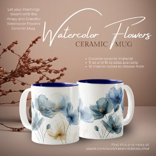2 Couleurs Tasse en céramique Fleurs aquarelles délicates et