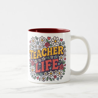 2 Couleurs Tasse Enseignante Vie Colorée – Modèle Floral Rétr