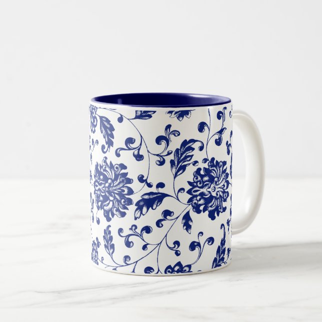 2 Couleurs Tasse florale bleue (Devant droit)