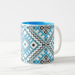 2 Couleurs Tasse géométrique bleue de broderie de Vyshyvank