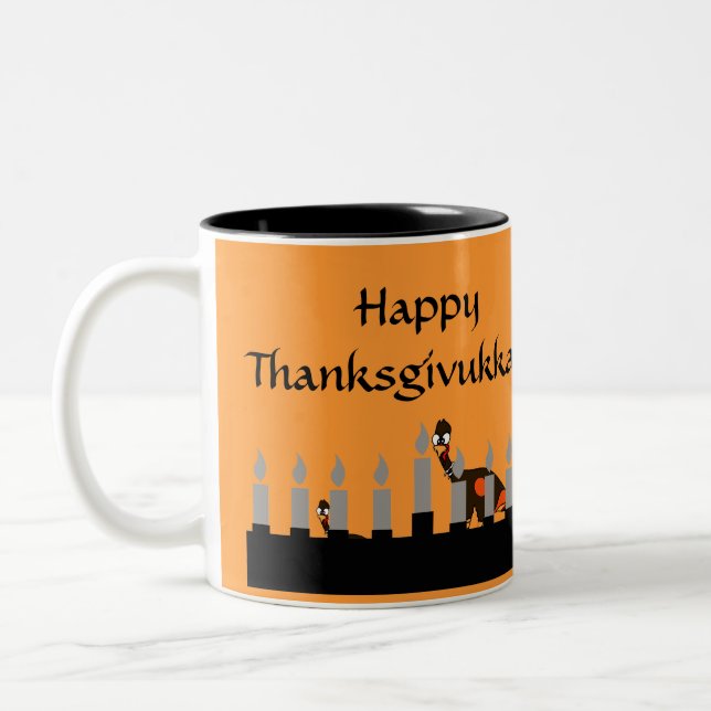 2 Couleurs Tasse heureuse de Thanksgivukkah (Gauche)