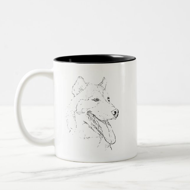 2 Couleurs Tasse Husky – Illustration à l'encre de chien dess (Gauche)