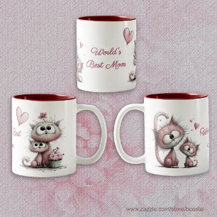 2 Couleurs Tasse Illustrations de Chats Très Mignons