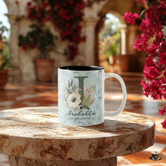 2 Couleurs Tasse initiale florale Boho Chic inspirée pour Isa