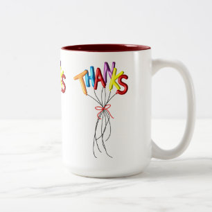 2 Couleurs Tasse "Merci" coloré écrit avec des ballons de rem