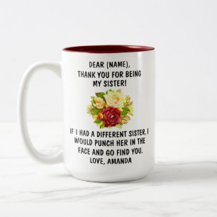 2 Couleurs Tasse Merci d'être ma sœur, Cadeau de famille,