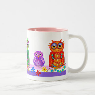 2 Couleurs Tasse mignonne de bande dessinée avec des hiboux