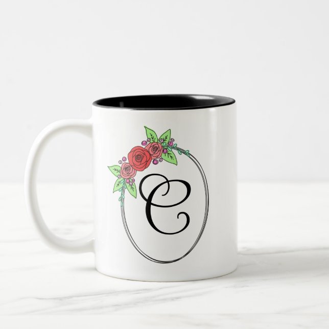 2 Couleurs Tasse monogramme fleur corail (Gauche)